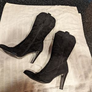 Black suede leather high heels boot size 9